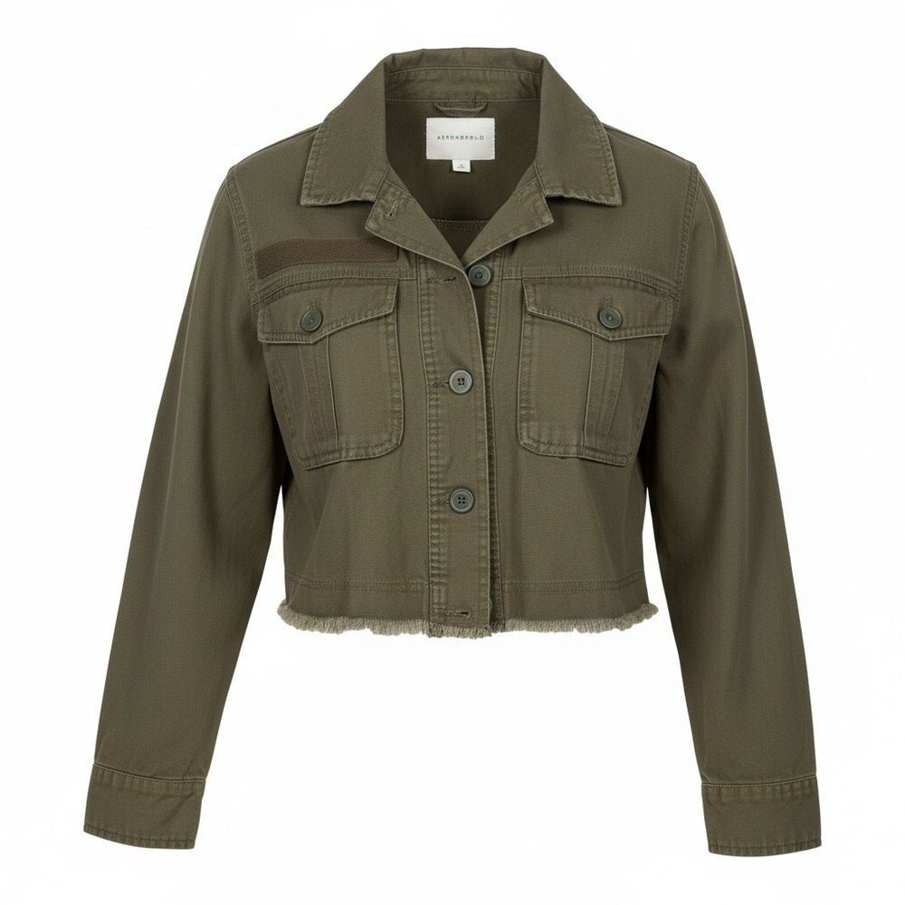 Aeropostale Olive Green Cropped Utility Jacket Raw Hem Size Medium